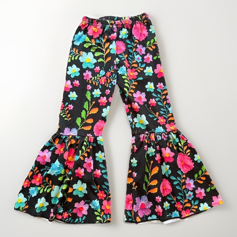 Toddler Girls Retro Flower Print Bell Bottoms, Size 2T